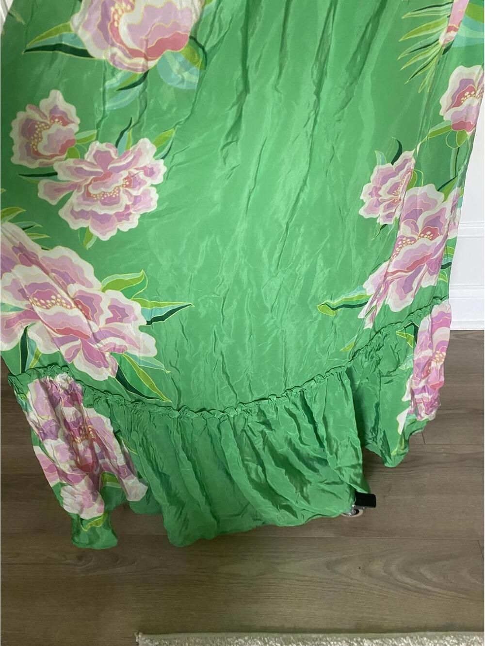 Farm Rio - Elegant Floral Satin Maxi Dress, Green & Pink, size S - Picture 11 of 11